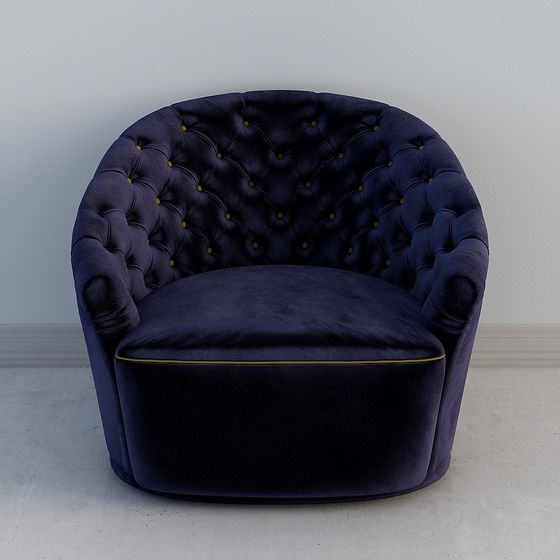 Deep Blue Velvet Armchair 3D model