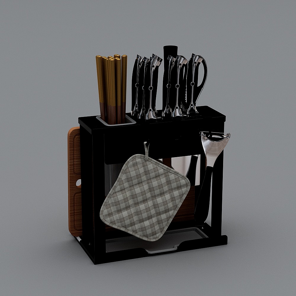 Low Poly Knife Rack 3D Model for Modern Kitchens