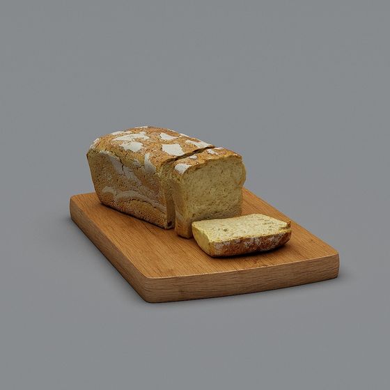 Realistic Bread and Cutting Board 3D model