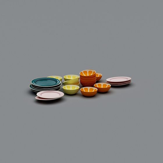 Colorful Tableware Set 3D model