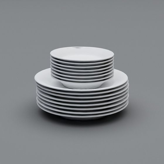 Dishes 3D Model in Black and Gray