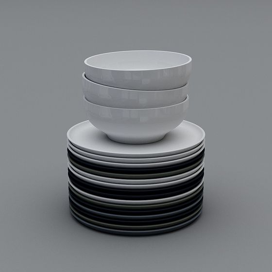 Elegant Low-Poly Bowl and Plate Stack 3D model