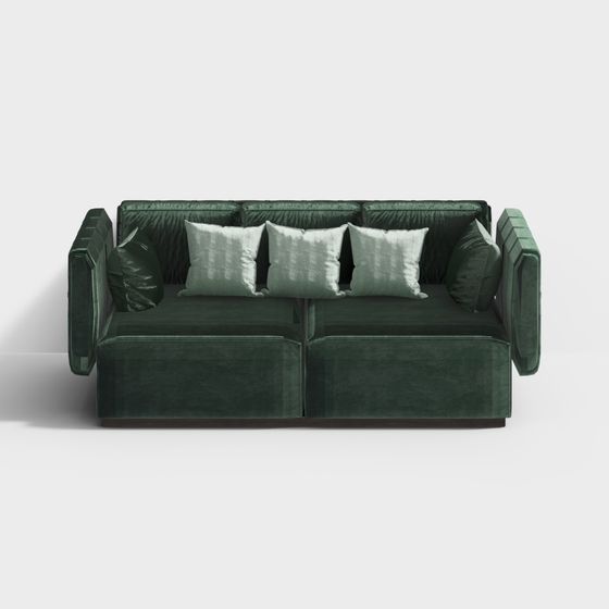Elegant Low-Poly Green Sofa 3D model for Modern Interiors