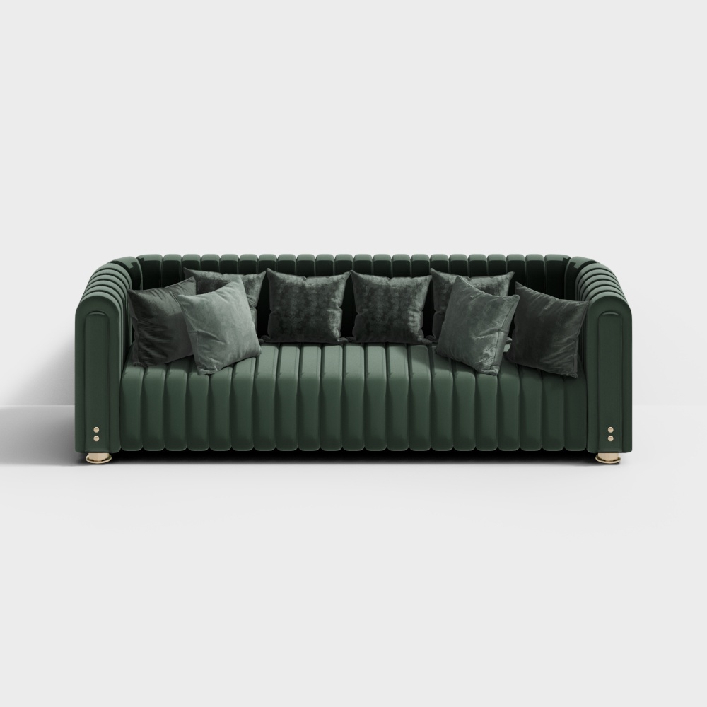 Elegant Green Velvet Sofa 3D Model – Low-Poly Design
