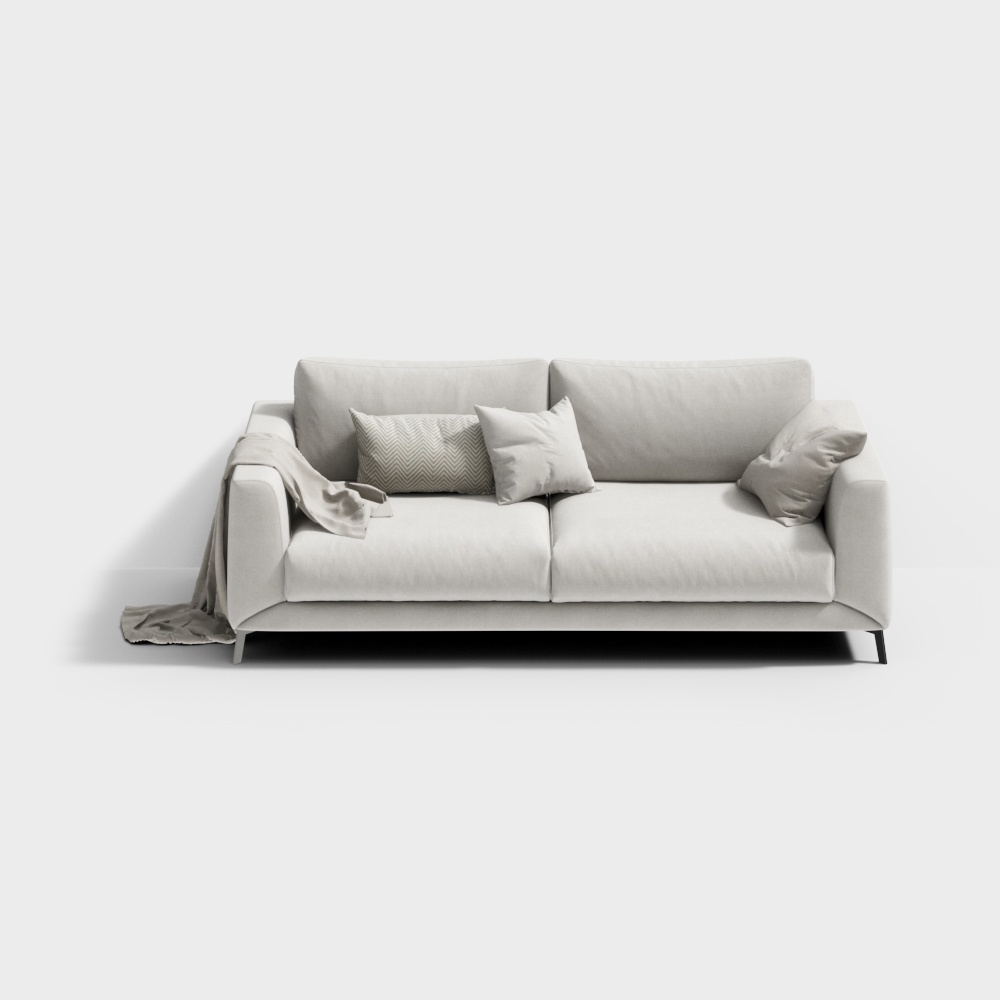 Modern Low-Polygon 3D Sofa Model – Grey Fabric Upholstery