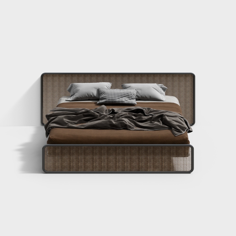 Modern Minimalist Bed Frame 3D Model – Woven Pattern Design