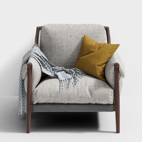 Elegant Gray Fabric Armchair 3D model