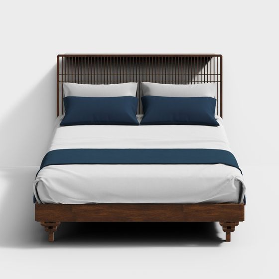 Elegant Low-Polygon Bed Frame 3D model