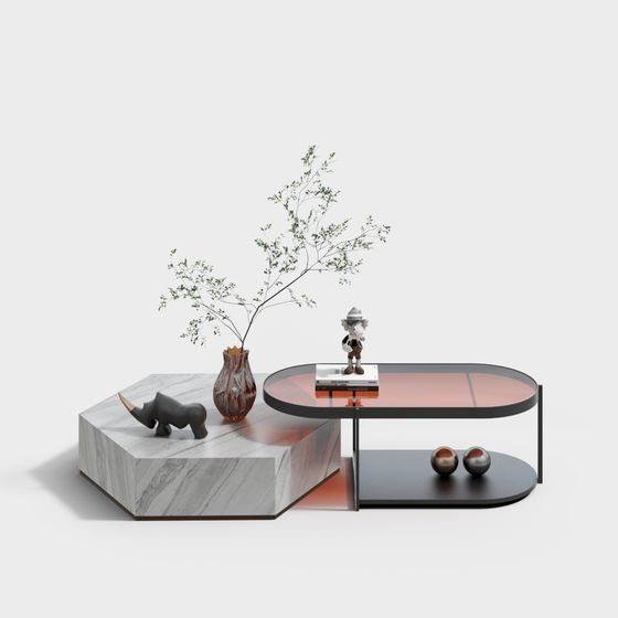 Modern Combined Coffee Table 3D Model in White