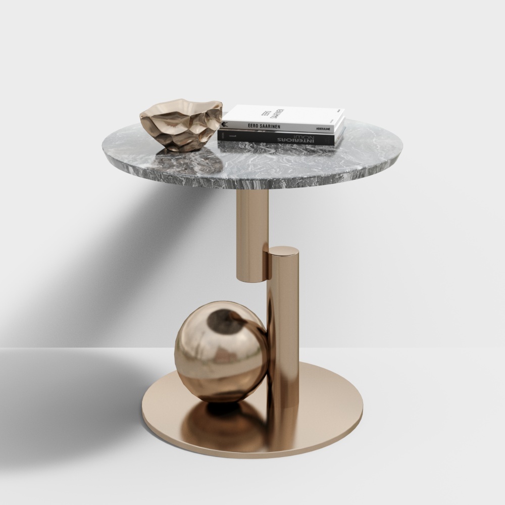 Urban Relaxation Side Table 3D Model – Marble & Gold