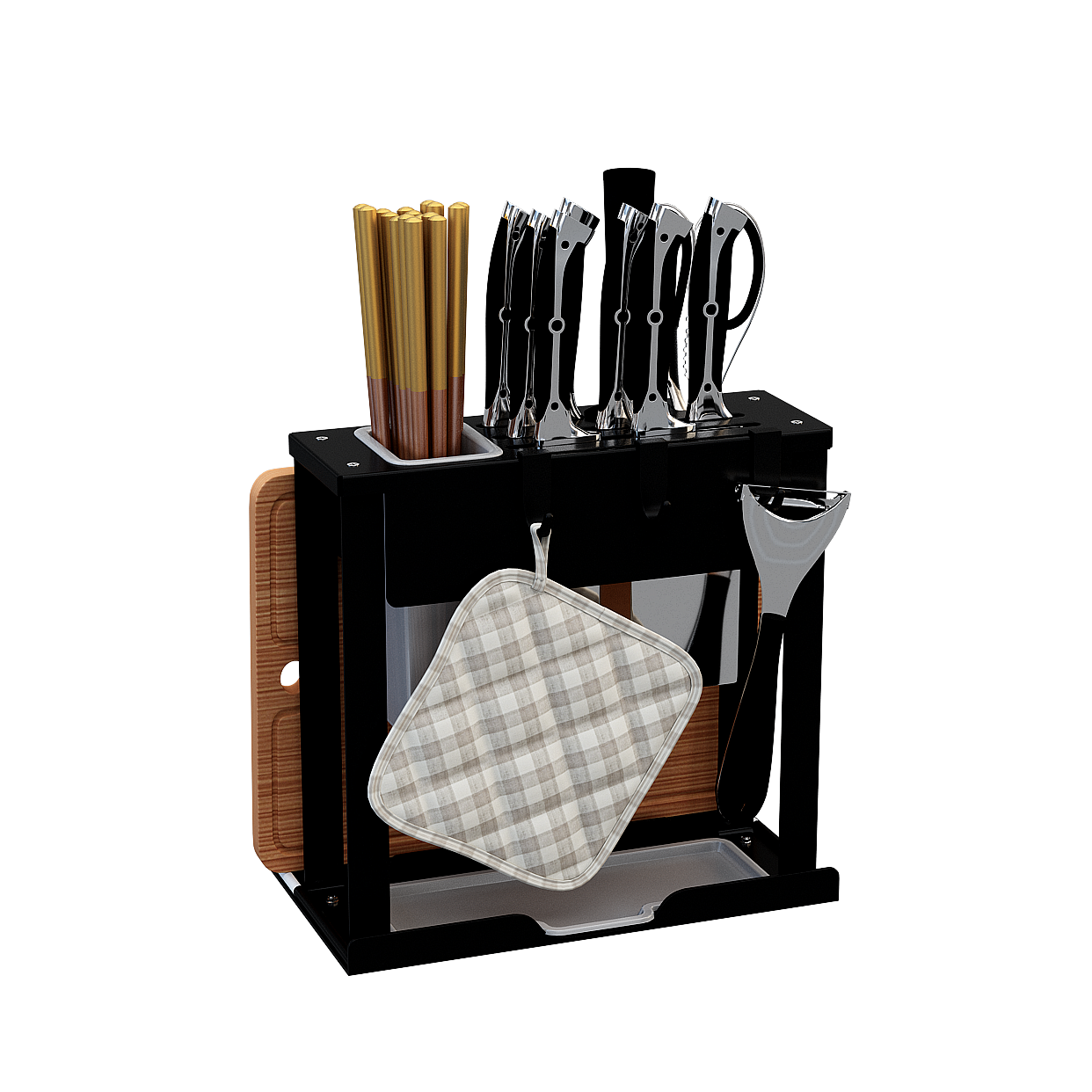 Low Poly Knife Rack 3D Model – Modern Kitchen Accessory