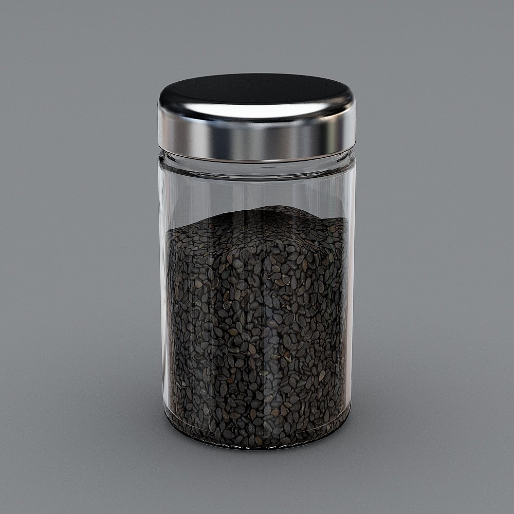 Elegant Glass Jar 3D model with Black Seeds