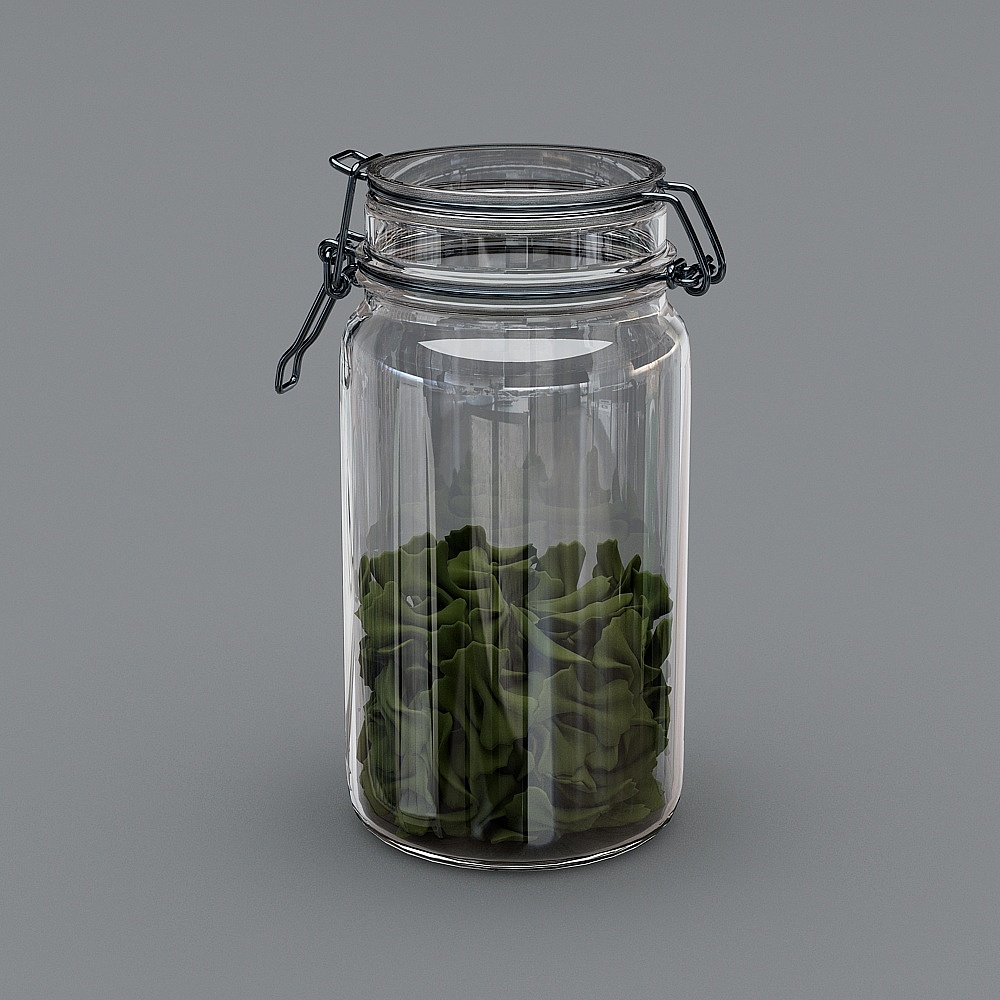Charming Glass Jar and Lettuce 3D model