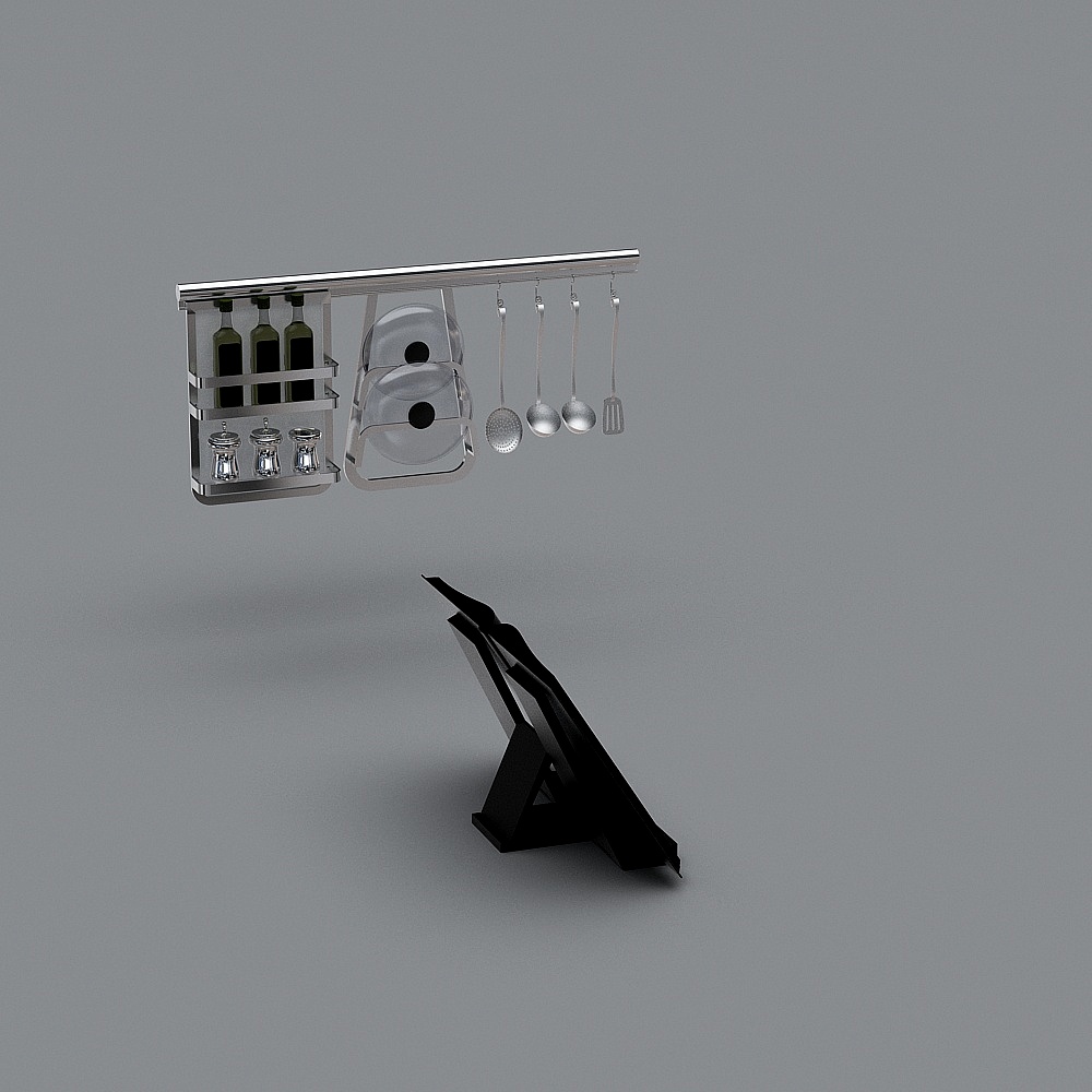Stylish Low-Poly Kitchen Hanging Rack 3D model