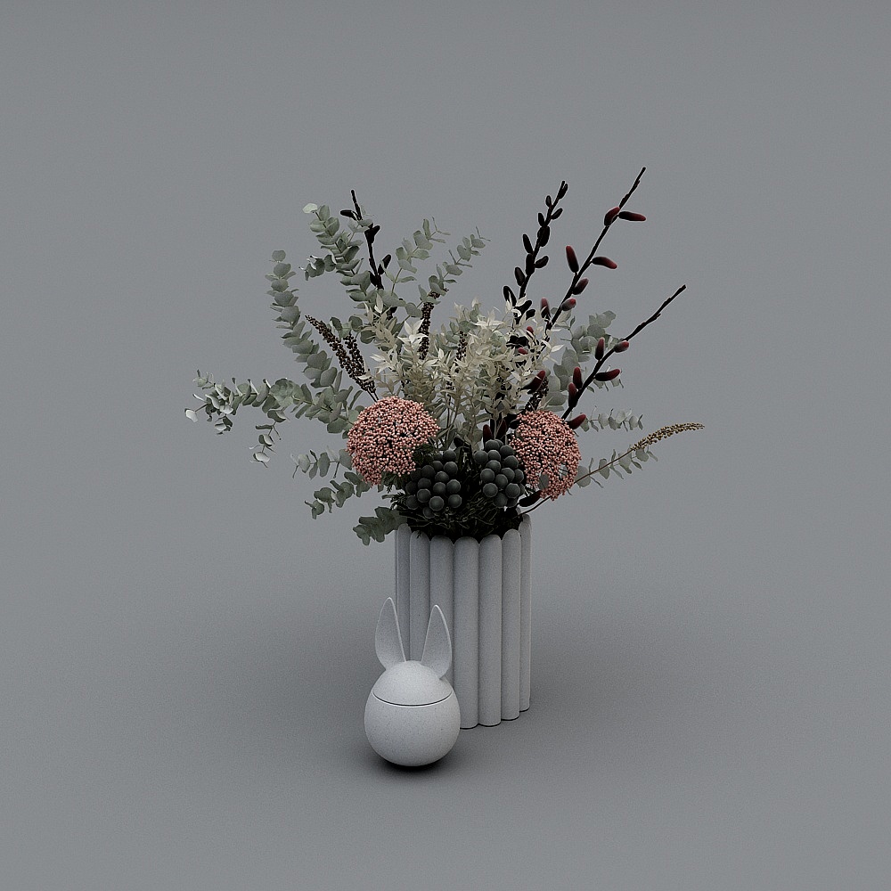 Floral and Bunny Ear Vase 3D model