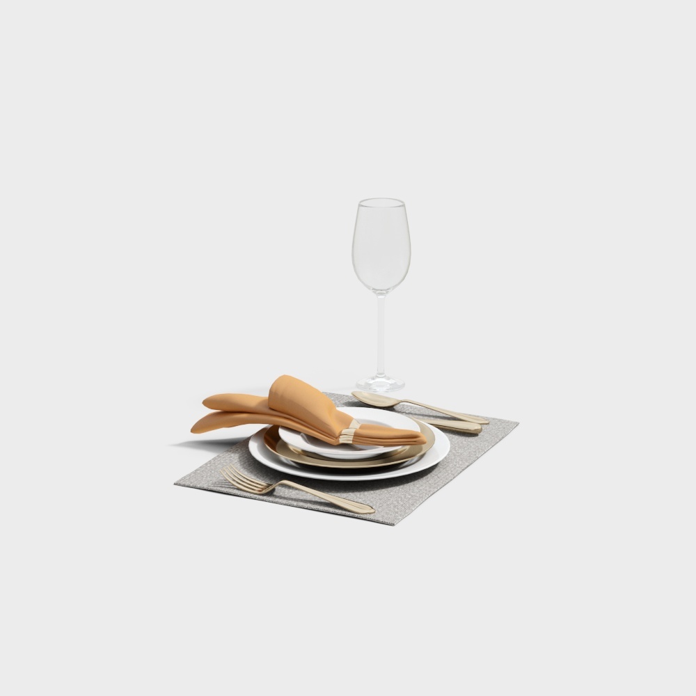 Elegant Dining Table Setting 3D Model – Low Poly Luxury