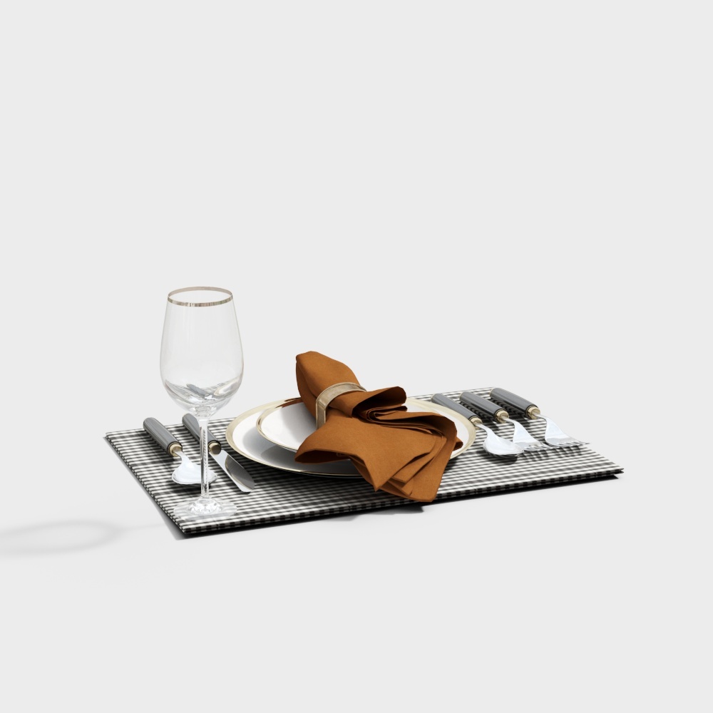 Elegant Tableware 3D Model – Low-Poly Glass & Metal Set