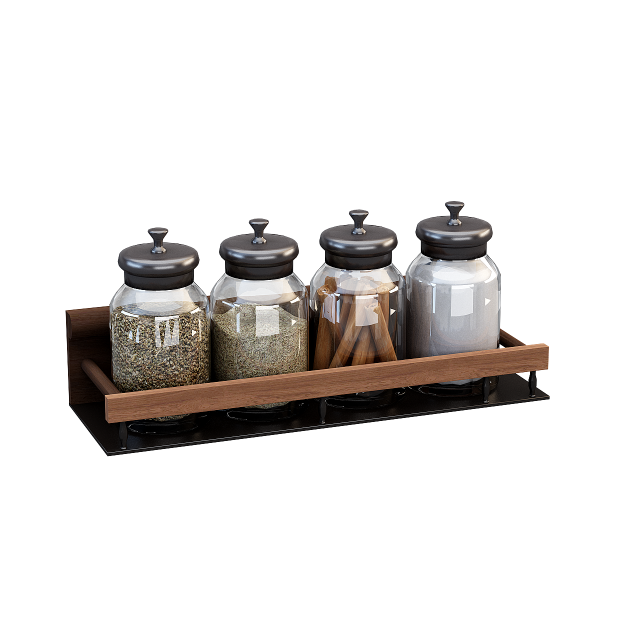 Modern Minimalist Spice Rack 3D Model – Wooden Frame Design