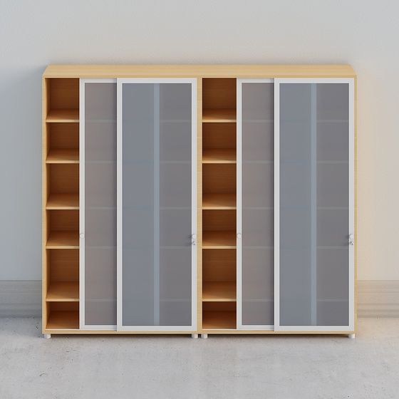 Modern Sliding Door Bookshelf 3D model