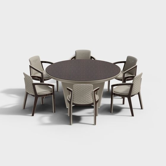Stylish Round Dining Table and Chairs 3D model