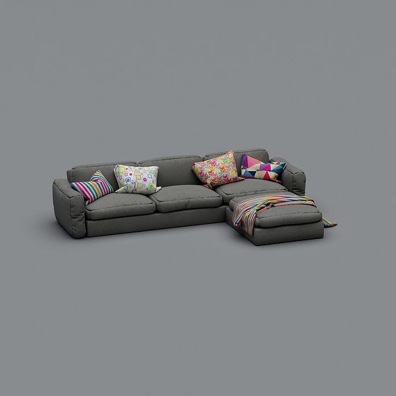 Elegant Gray Fabric Sofa 3D model for Modern Interiors