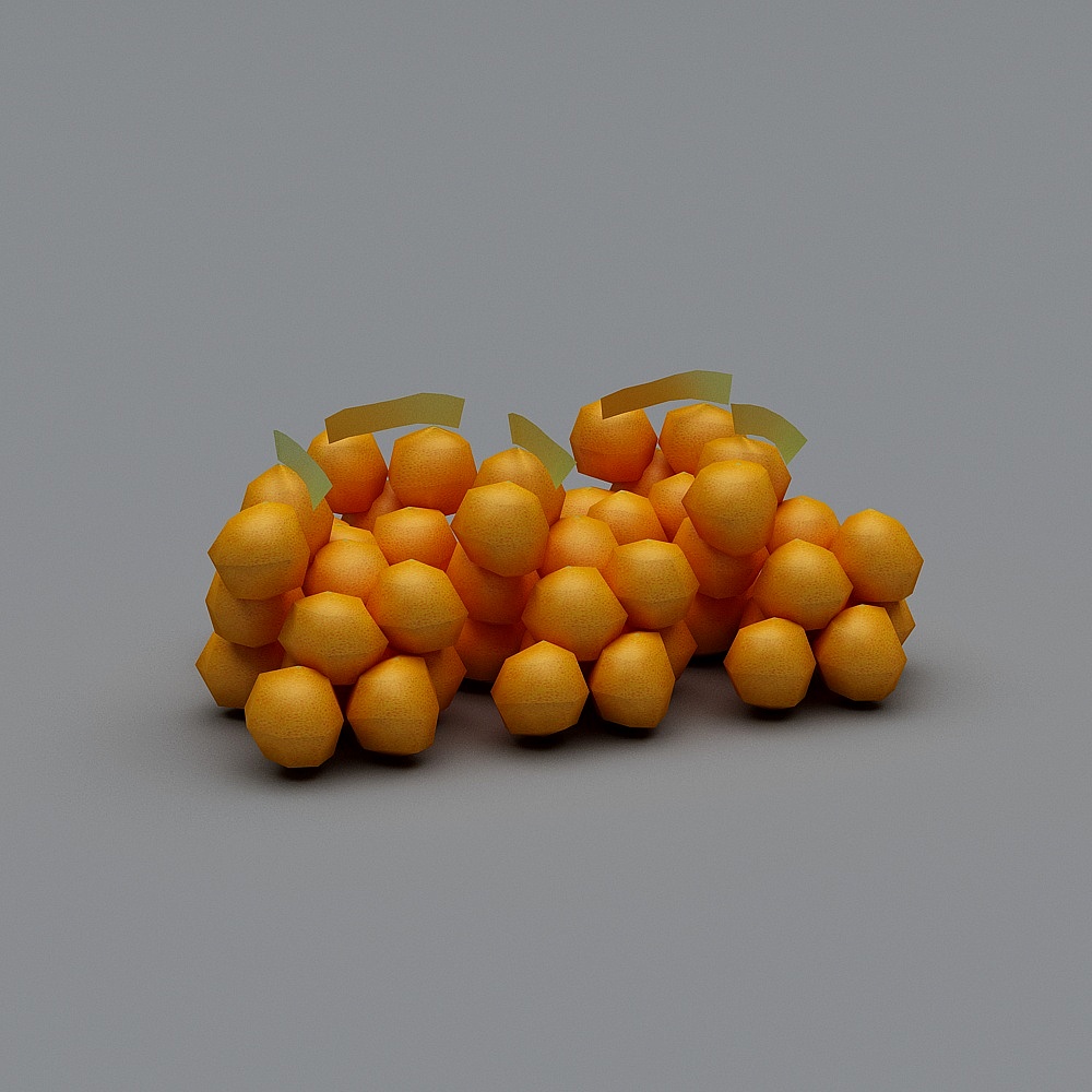 Two bunches of low poly style orange fruit with green leaves on grey background