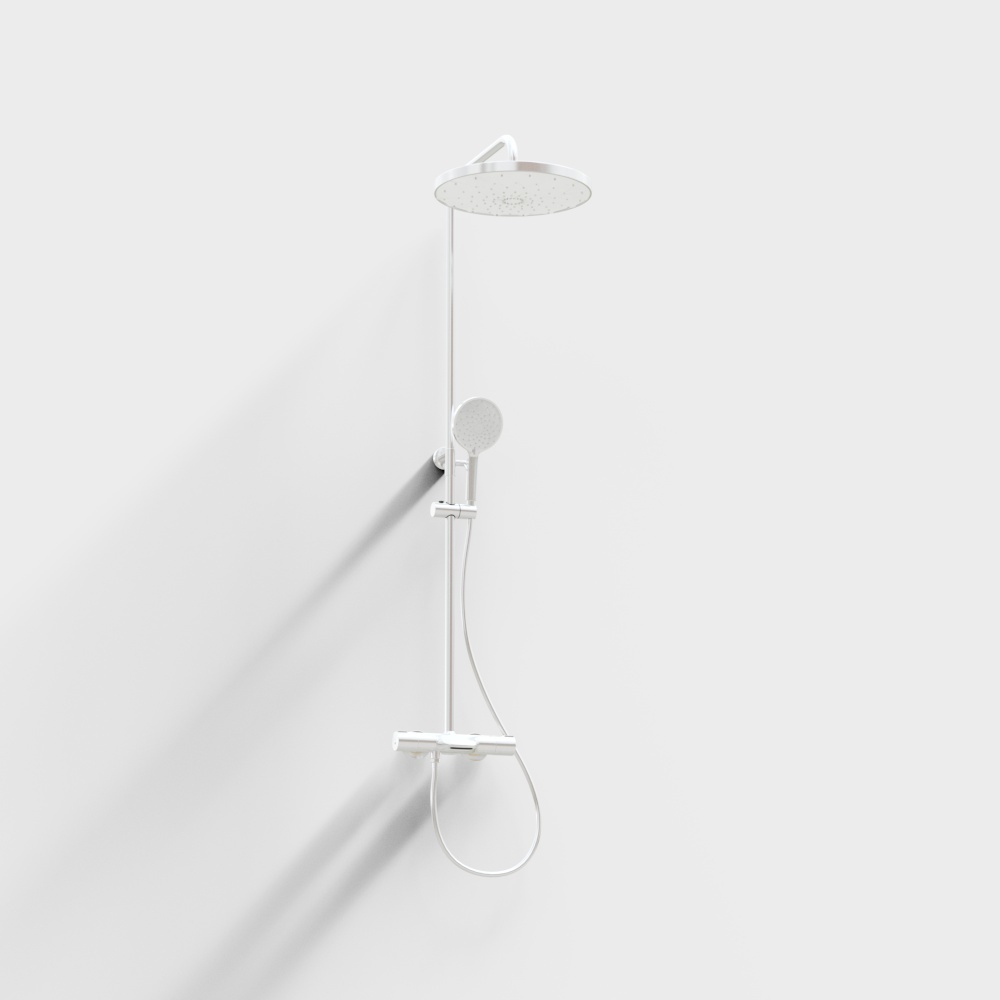Minimalist Shower System 3D Model – Metallic Modern Design
