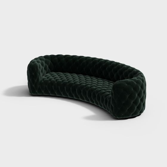Deep Green Velvet Sofa 3D model