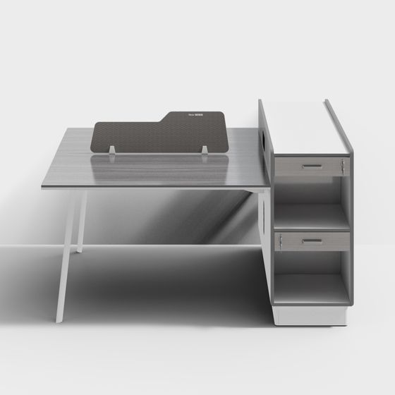 Sleek Minimalist Double Desk 3D model for Modern Offices
