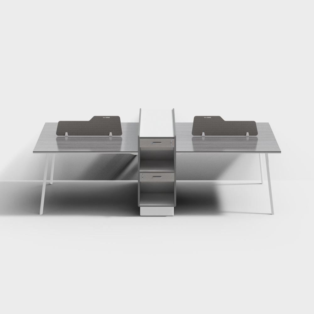 Combinazione semplice di ufficio moderno, scrivania, seggiolino per lavoro, singolo 2 posti 4 persone