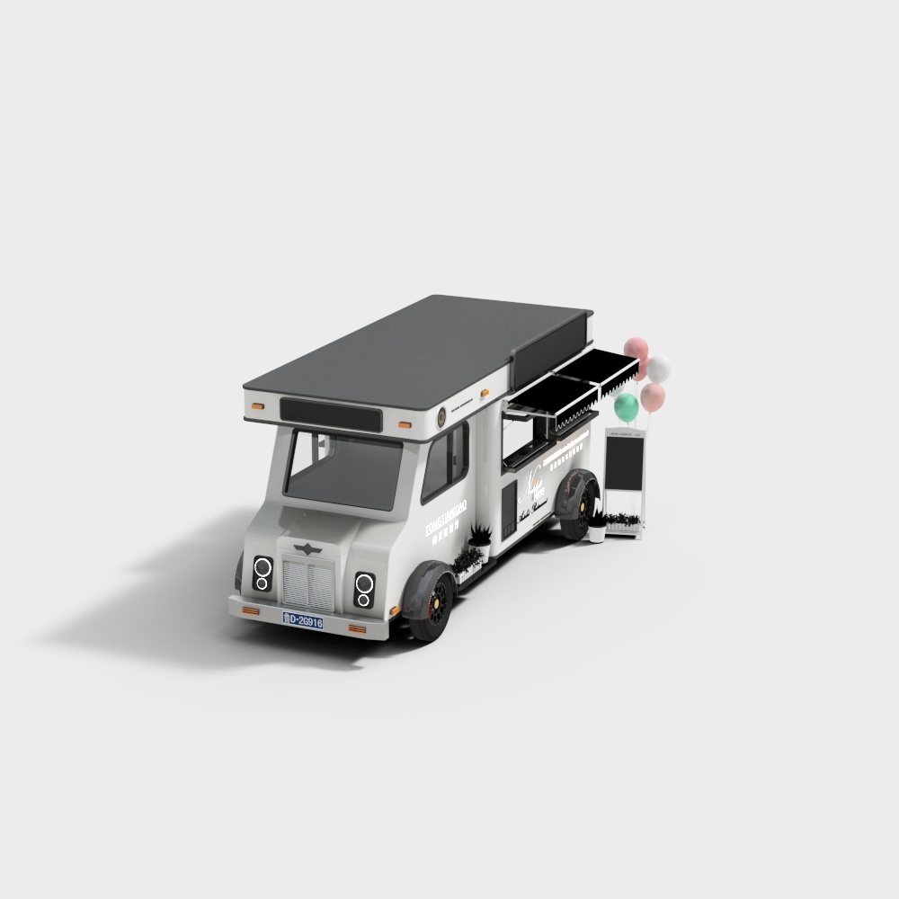 Stylish Low-Poly Food Truck 3D model