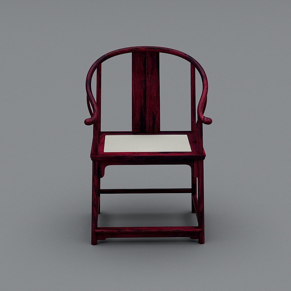 Classic Red Wood Chair 3D model with Eastern Elegance