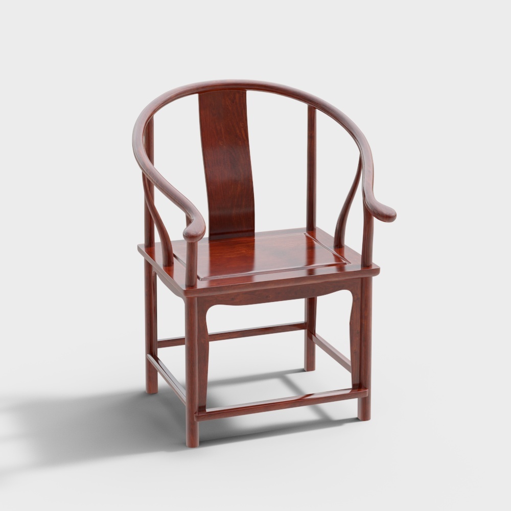 Traditional Chinese Ming style armchair with dark wood finish and curved arms on white background