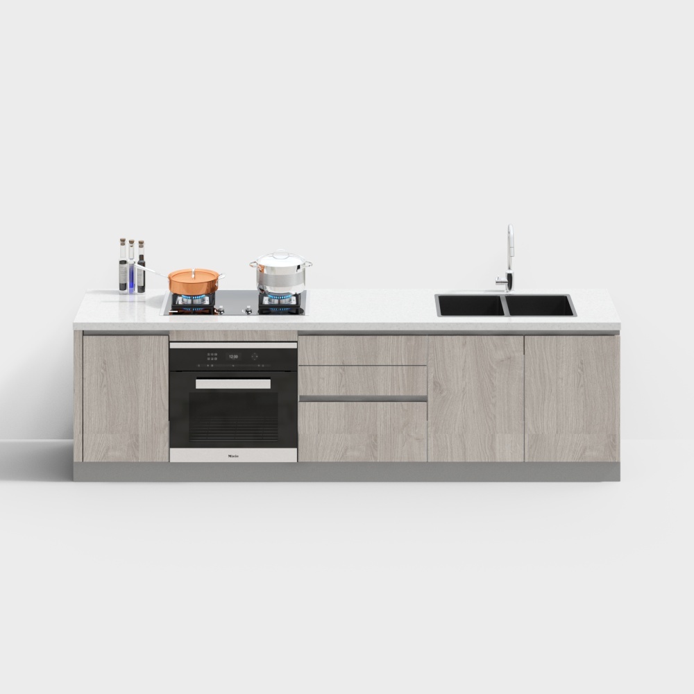 Modern Kitchen Cabinets 3D Model – Black and Earth Tones