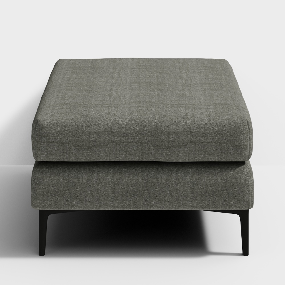 Modern grey fabric ottoman with black wooden legs on white background