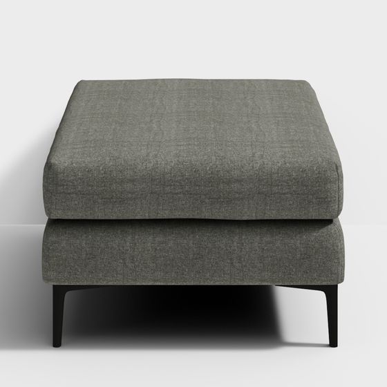Modern grey fabric ottoman with black wooden legs on white background