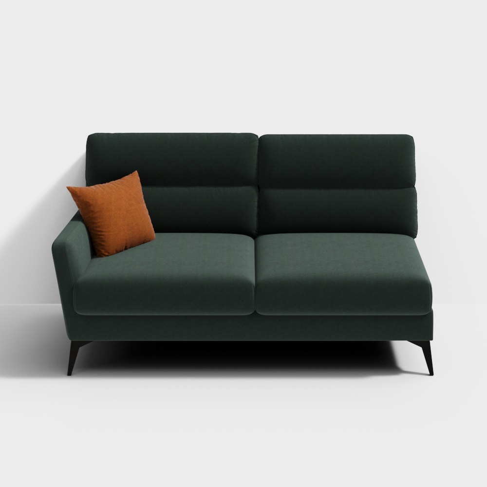 Modern 3-Seater Sofa 3D Model – Green Fabric Upholstery
