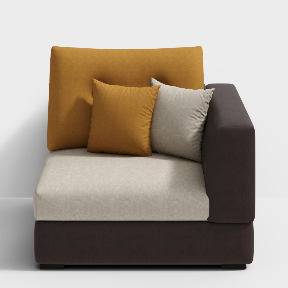 Modern modular sofa with beige seat and mustard backrest on white background