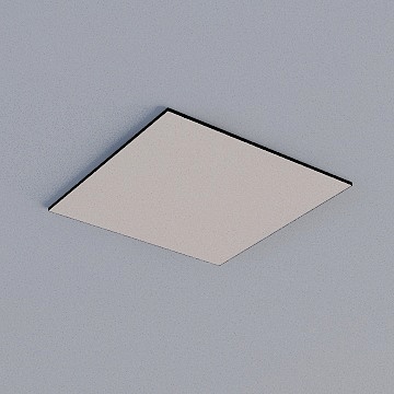 Modern square white ceiling light with black trim on grey background
