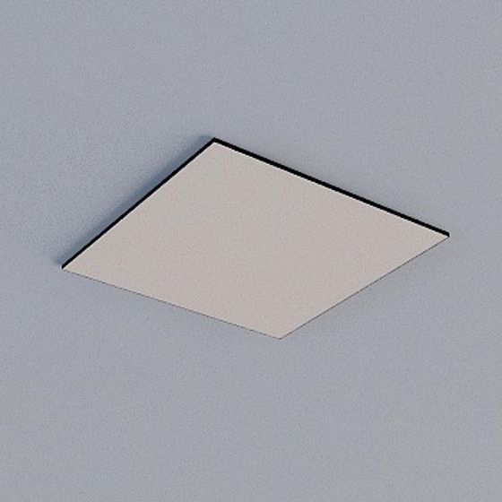 Modern square white ceiling light with black trim on grey background