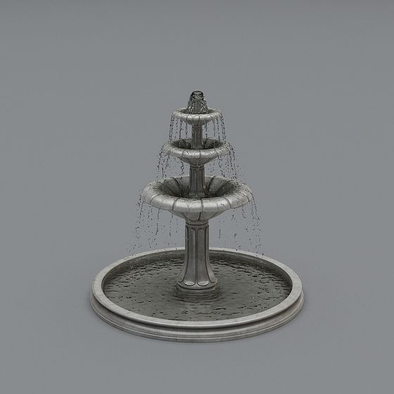 Elegant Low-Polygon Fountain 3D model
