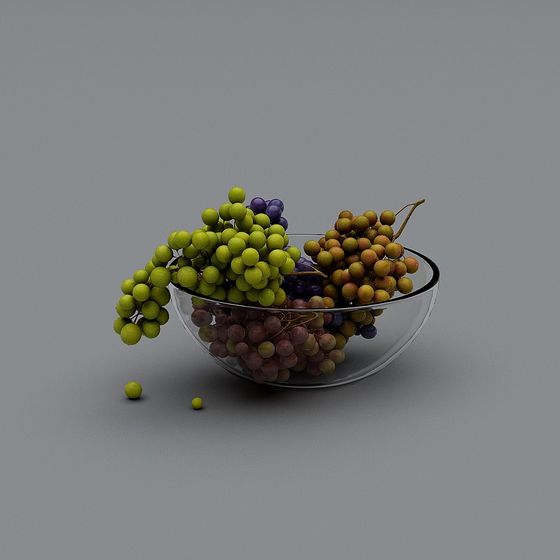 Vibrant Grapes and Glass Bowl 3D model