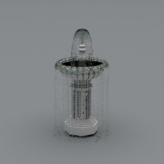 Crystal Fountain 3D Model in Low Poly Style
