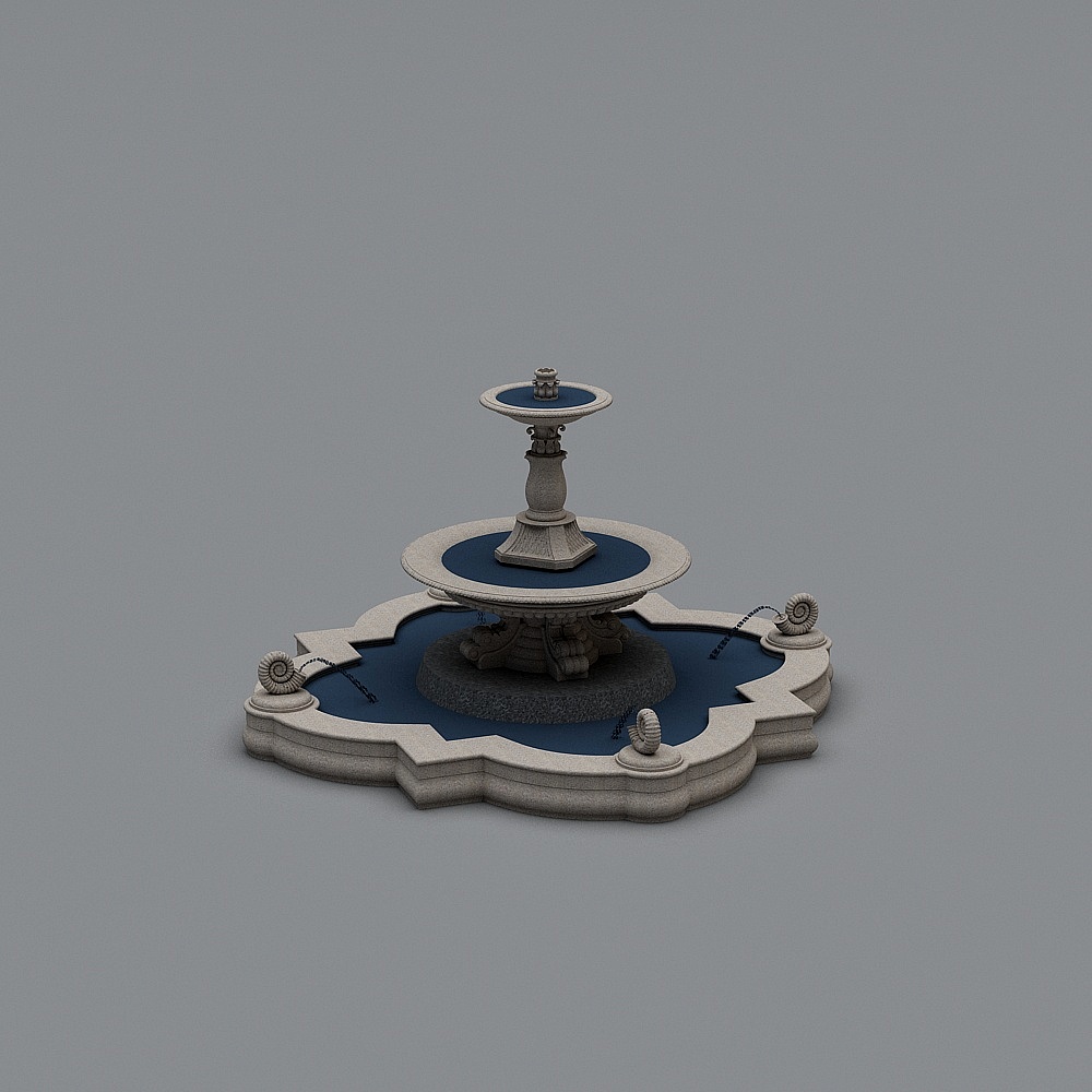 Exquisite Fountain 3D Model in Tranquil Garden