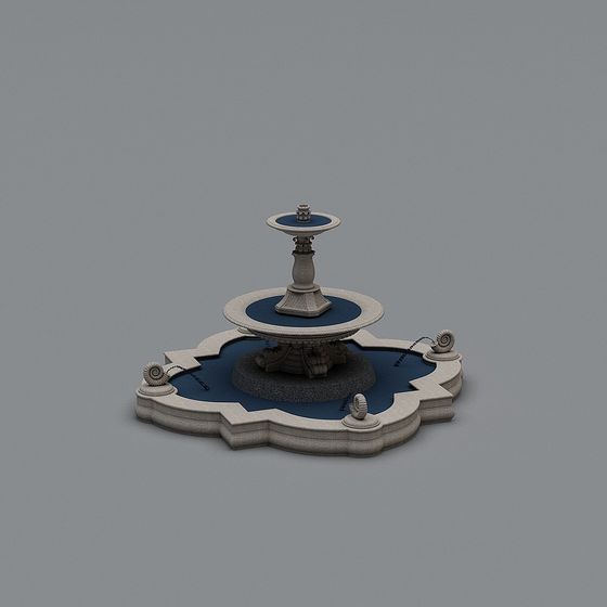 Exquisite Fountain 3D Model in Tranquil Garden