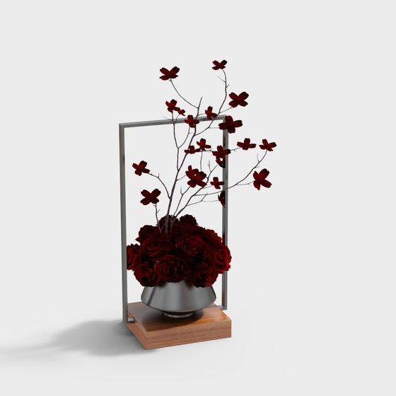Dark Red Rose Vase 3D model