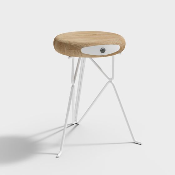 Wood Pattern Round Stool 3D model for Creative Spaces