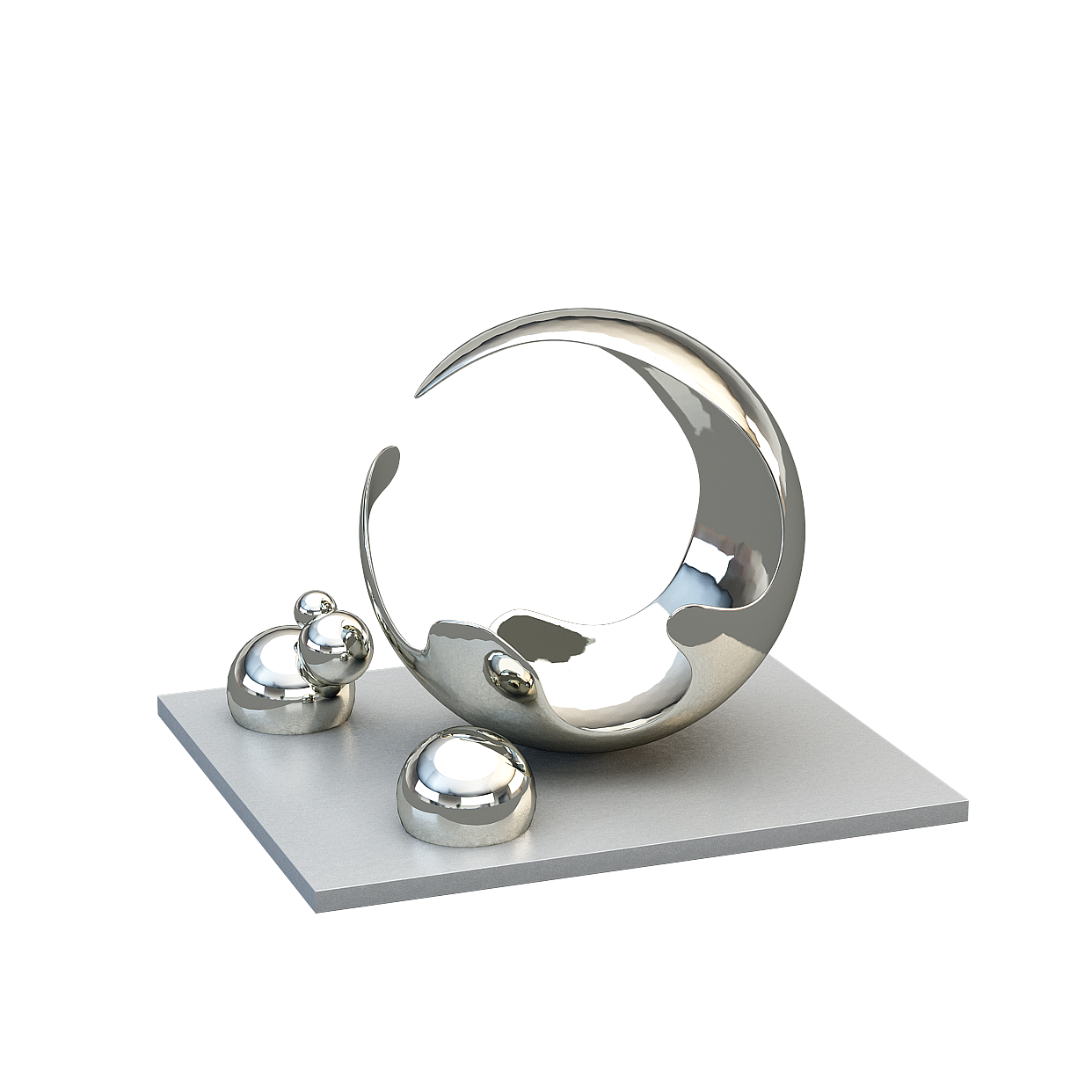 Luminous Crescent Sculpture 3D Model – Metallic Low-Poly Art