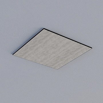 Square ceiling light with white marble texture and black frame on grey background