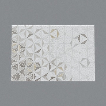 White geometric star pattern wall panel with grey and beige accents on grey background